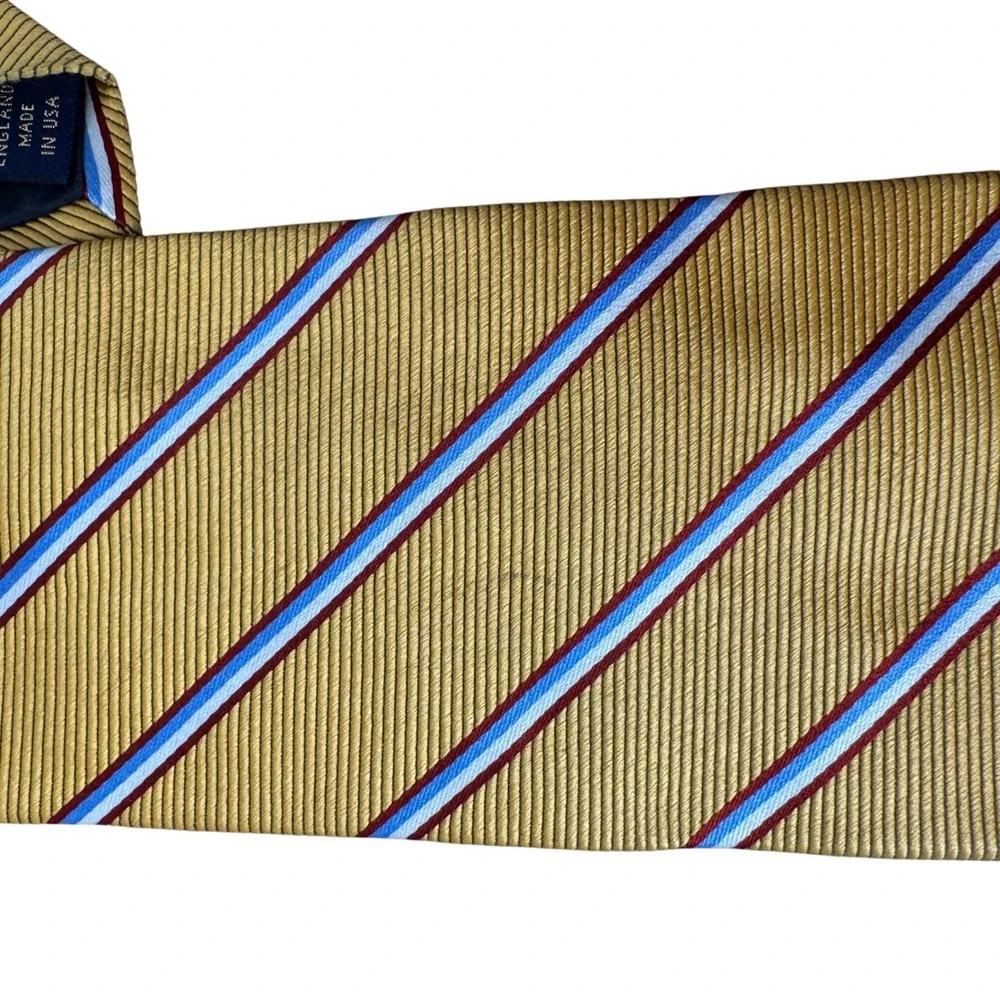 Brooks Brothers Makers Silk Repp Stripe Tie Gold Yellow Red Blue Made in USA